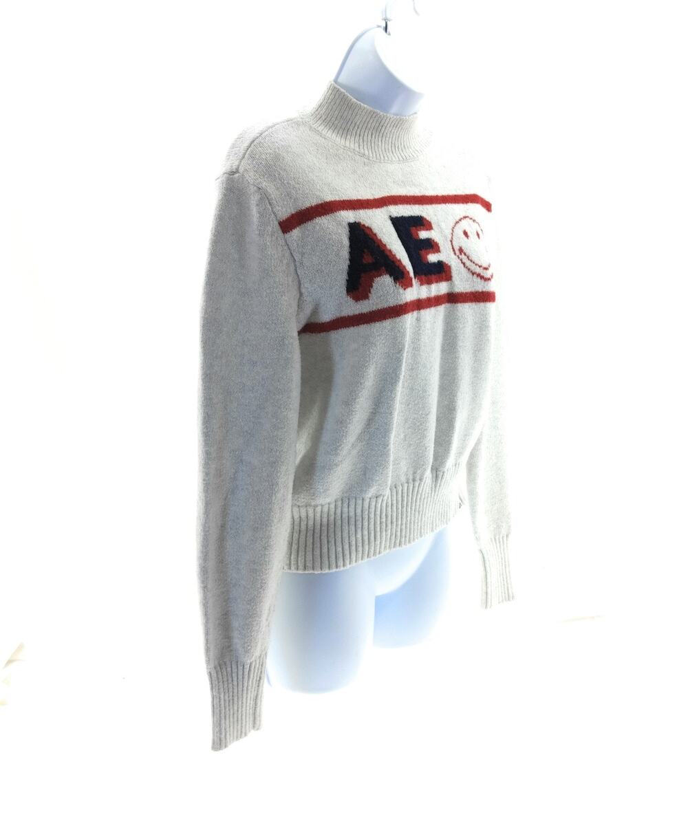 American Eagle Outfitters Smiley Sweater L Gray Mock Neck Cotton Blend Knit